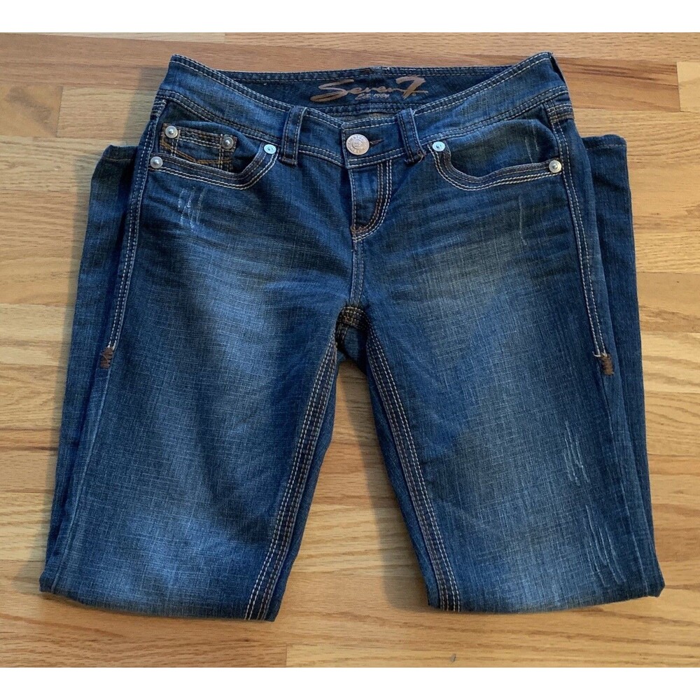 SEVEN7 Jeans Bootcut Distressed Flap Pockets Low Rise Women's Size 28/6 NWOT - Picture 7 of 12